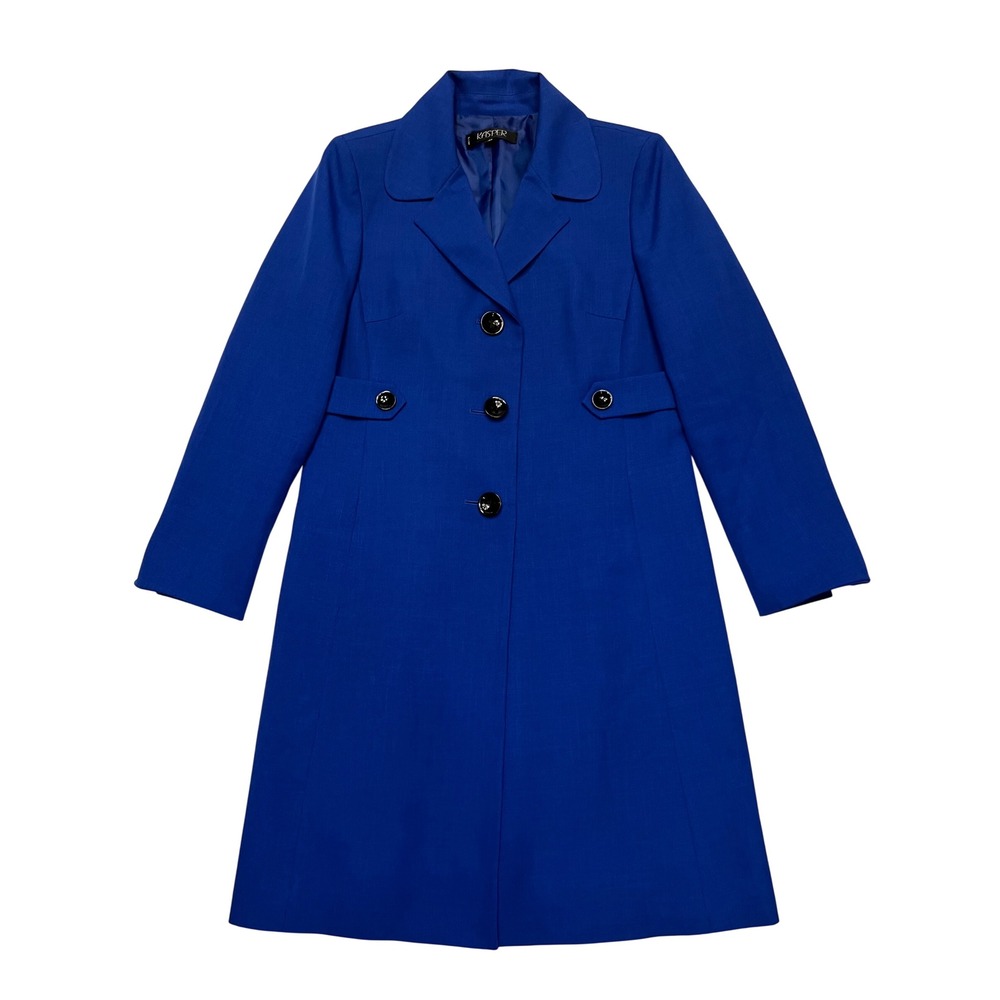 Kasper Royal Blue Three Button Lined Color Pop Trench Coat Jacket Size 12P